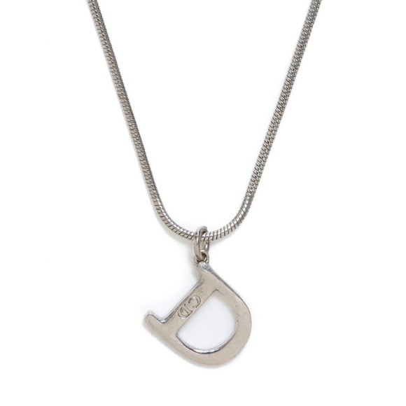 DIOR Necklace Silver D Logo CD Engraved Pendant Snake Chain - Picture 1 of 12